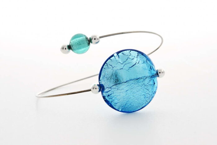 Glass and silver leaf bracelet, turquoise