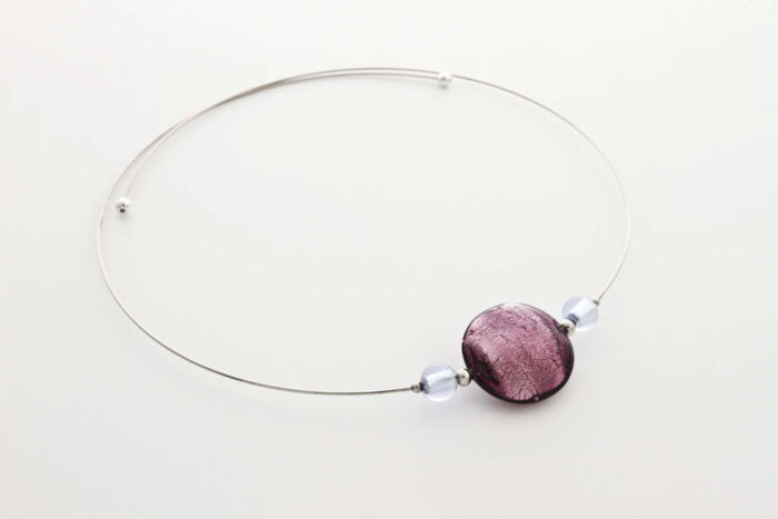 Glass and silver leaf necklace, amethist