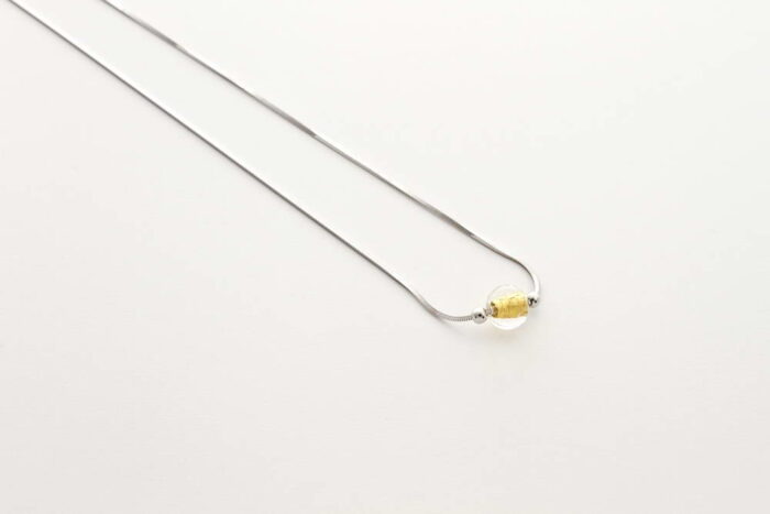 Glass and gold leaf necklace, gold crystal