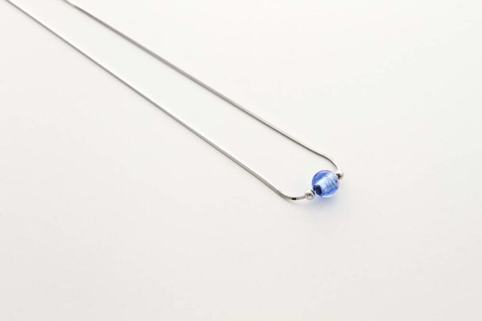Glass and silver leaf necklace, bluino