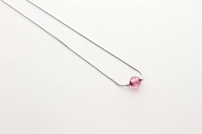 Glass and silver leaf necklace, pink silver