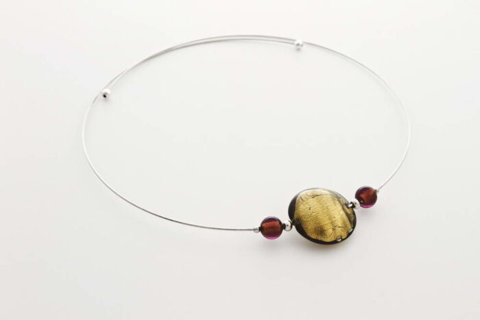 Glass and gold leaf necklace, steel gold