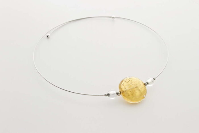 Glass and gold leaf necklace, gold crystal