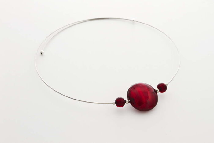 Glass and gold leaf necklace, red