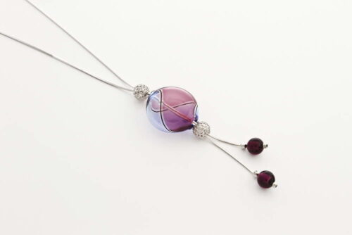 Double bead blown glass necklace, amethyst and bluino