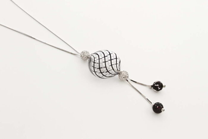 Double bead blown glass necklace, white and black