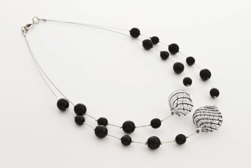Double blown glass necklace, black and white
