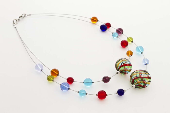 Double blown glass necklace, multicolor