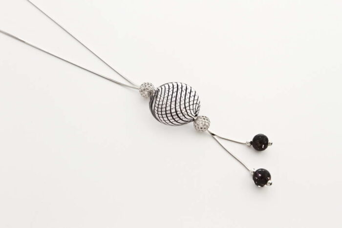 Double bead blown glass necklace, black