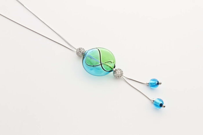 Double bead blown glass necklace, turquoise and green