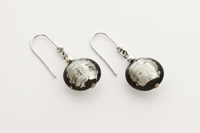 Glass and silver leaf earrings, steel silver