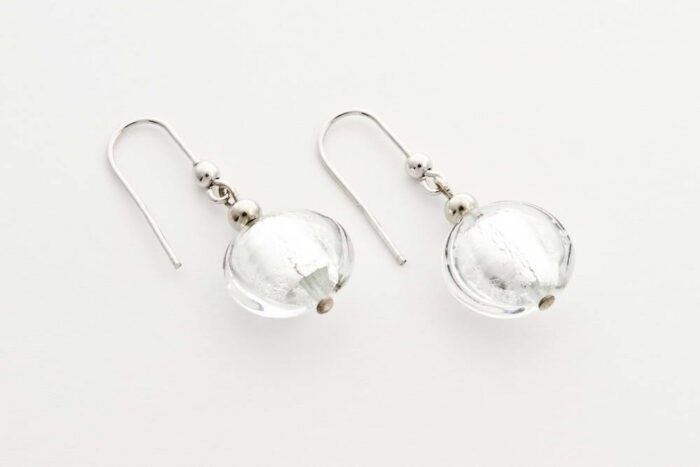 Glass and silver leaf earrings, crystal silver