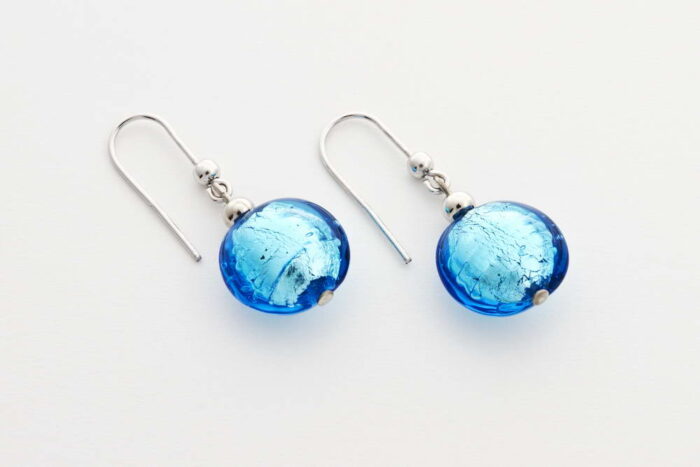 Glass and silver leaf earrings, turquoise