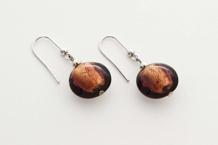 Glass and gold leaf earrings, bronze