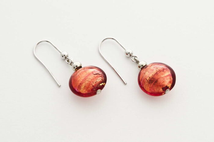 Glass and gold leaf earrings, pink gold