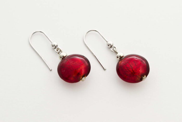 Glass and gold leaf earrings, red gold