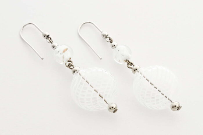 Flat blown glass and aventurine earrings, white