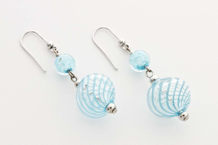 Blown glass and aventurine earrings crushed, light turquoise