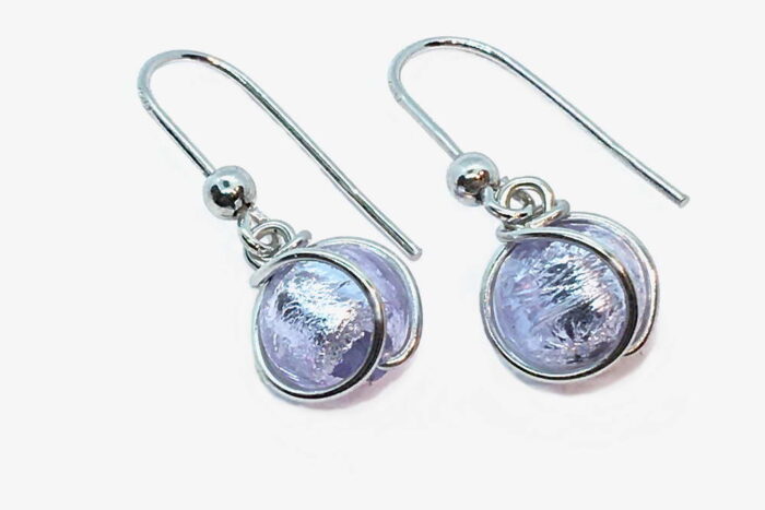 Glass and silver leaf wrapped earrings, alexandrite