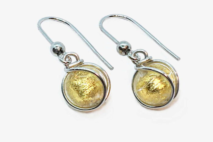 Glass and gold leaf wrapped earrings, crystal gold