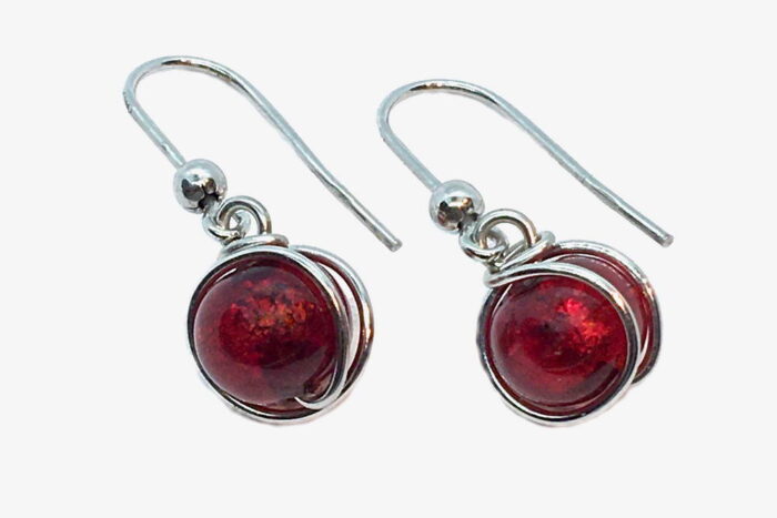 Glass and gold leaf wrapped earrings, red