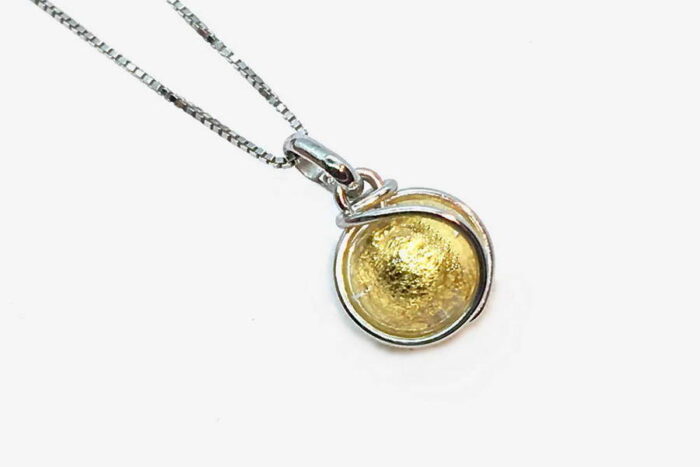 Wrapped glass and gold leaf necklace, crystal gold