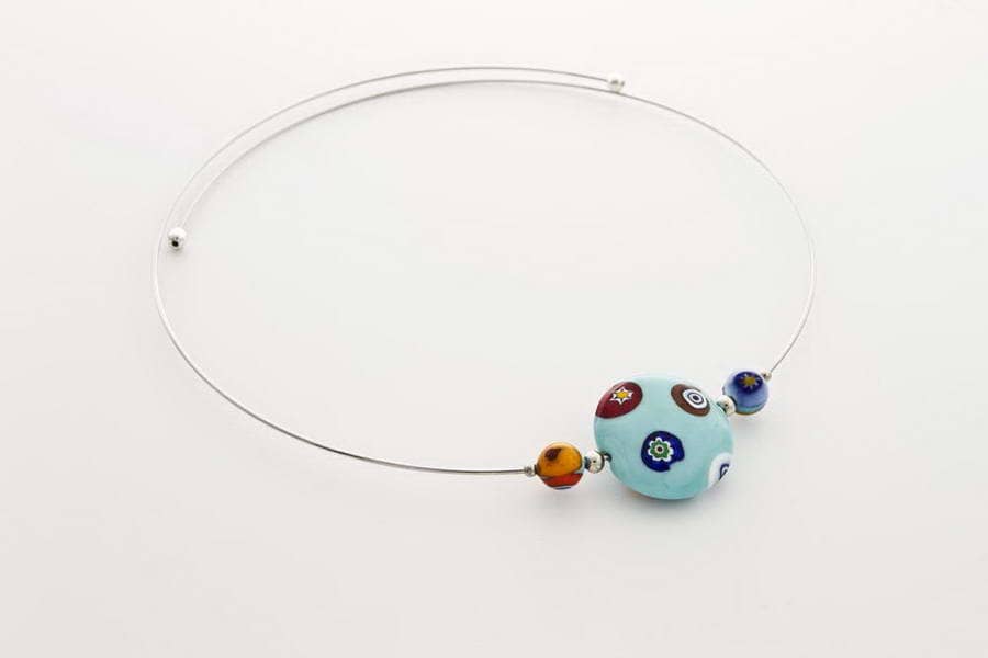 Murrina necklace, light turquoise