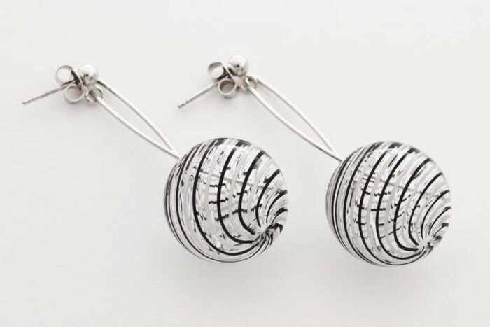 Blown glass earrings, white and black