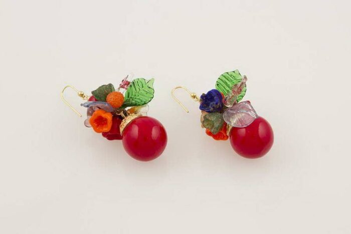 Flower fantasy blown glass earrings, red