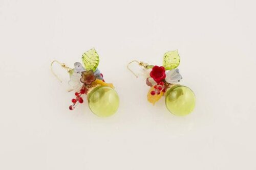 Flower fantasy blown glass earrings, acid green