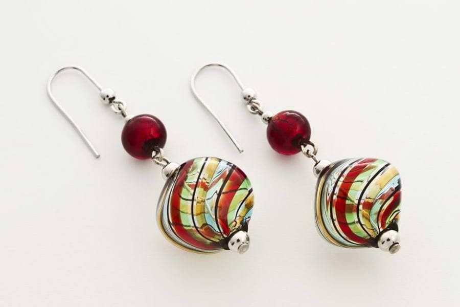 Blown glass and gold leaf crushed earrings, multicolor