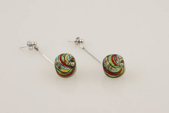 Round blown glass earrings, multicolor
