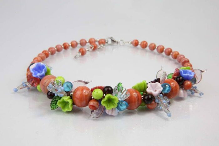 Lampwork necklace, coral