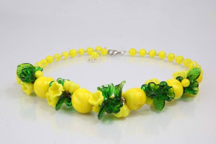 Lampwork necklace, lemon yellow