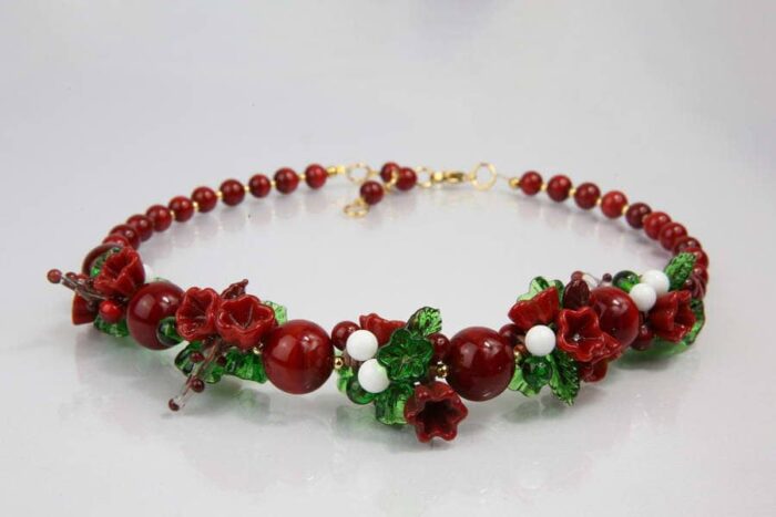 Lampwork necklace, scarlet red