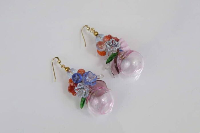Flower fantasy blown glass earrings, pink